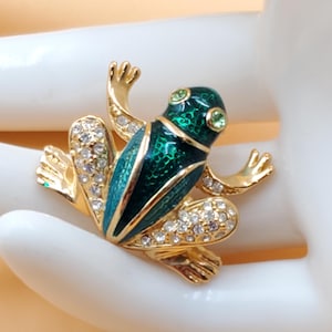 vintage ROMAN enamel rhinestone frog pin