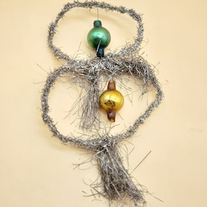 Antique metal tinsel and Mercury glass ball Christmas ornament