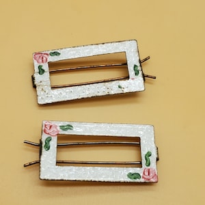 vintage gillouche enamel rose flower hair barrettes, set of 2