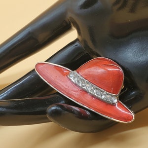 vintage enamel rhinestone Red Hat Society brooch