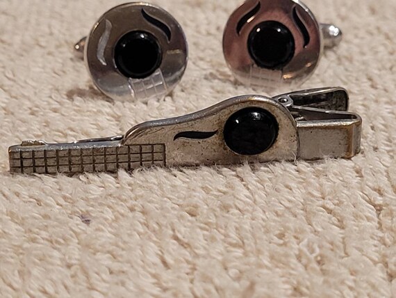 Vintage Anson Guitar cufflinks with matching tie … - image 1