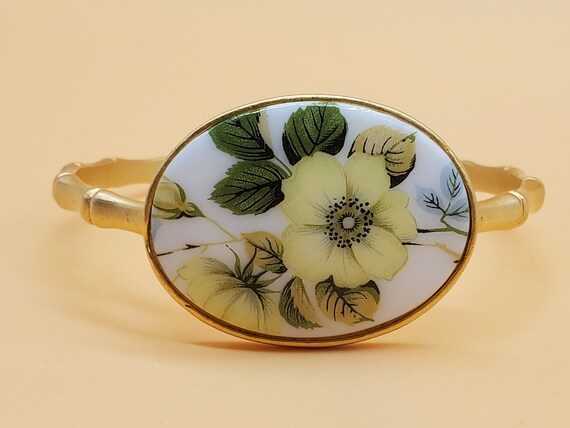 Vintage David Aubrey Porcelain flower bangle brac… - image 5