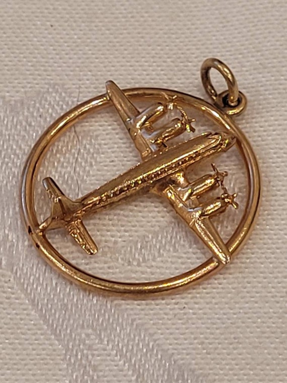 Vintage 3D 14k yellow gold Airplane charm