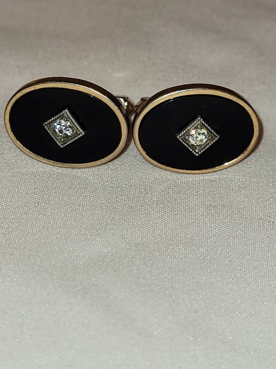 Vintage Shields fifth Avenue faux onyx diamond cuf
