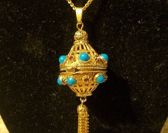 Vintage 1950&#39;s FLORENZA perfume locket pendant with Rhinestone accents