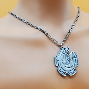 Vintage Alaska tribal salmon fish pendant necklace