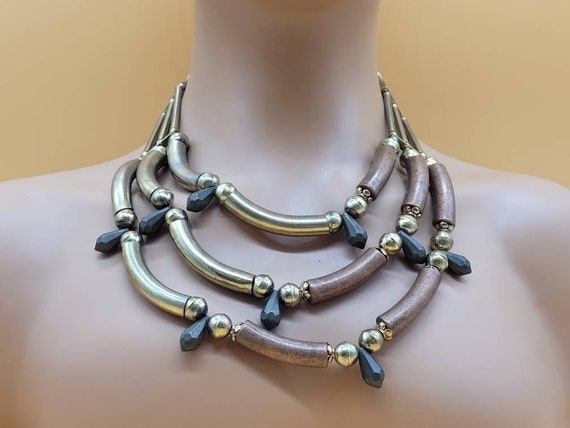 Vintage African Tribal style necklace, Chunky tri… - image 1