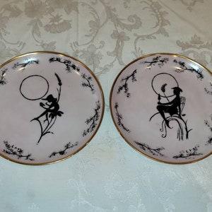 Vintage hand painted whimsical  fairy plates, set of 2