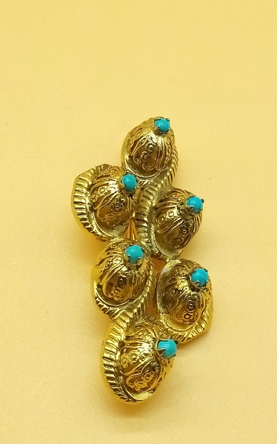 Vintage SANDOR gold tone faux Turquoise brooch - image 7