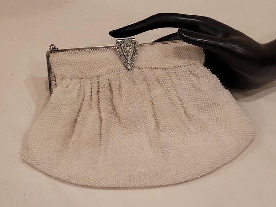 Vintage CORD white beaded evening clutch bag with… - image 1