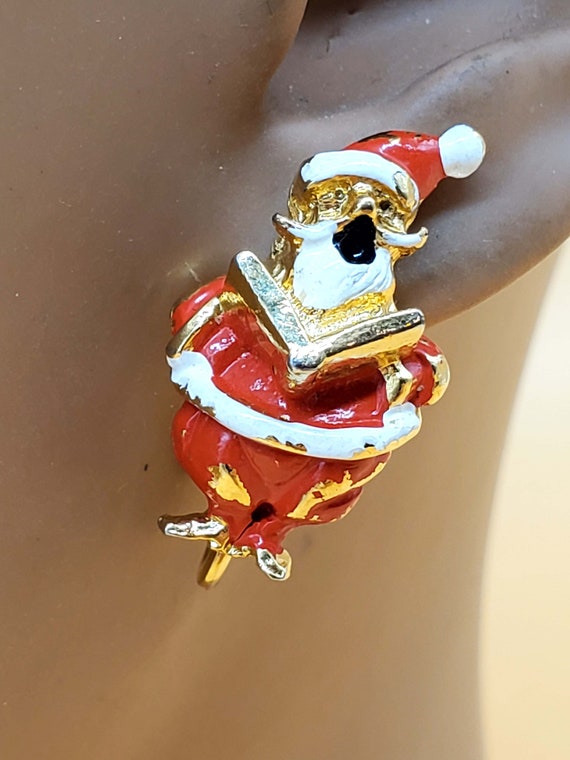 Vintage enamel Santa Claus clip on earrings - image 2