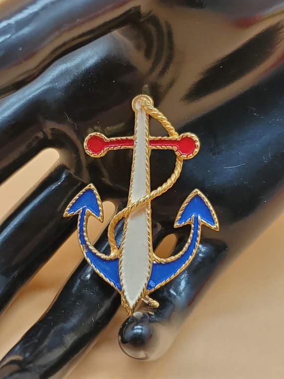 vintage JJ patriotic enamel painted anchor nautica