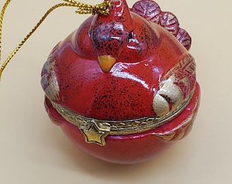 Vintage porcelain cardinal bird hinged trinket box ornament