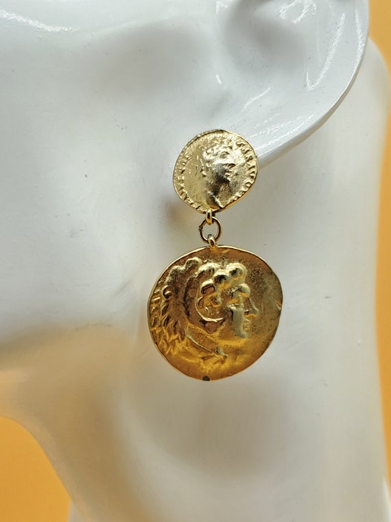 vintage faux ancient Greek coin dangling earrings