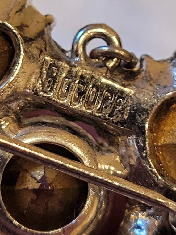 Vintage BOGOFF clear rhinestone heart brooch pend… - image 3