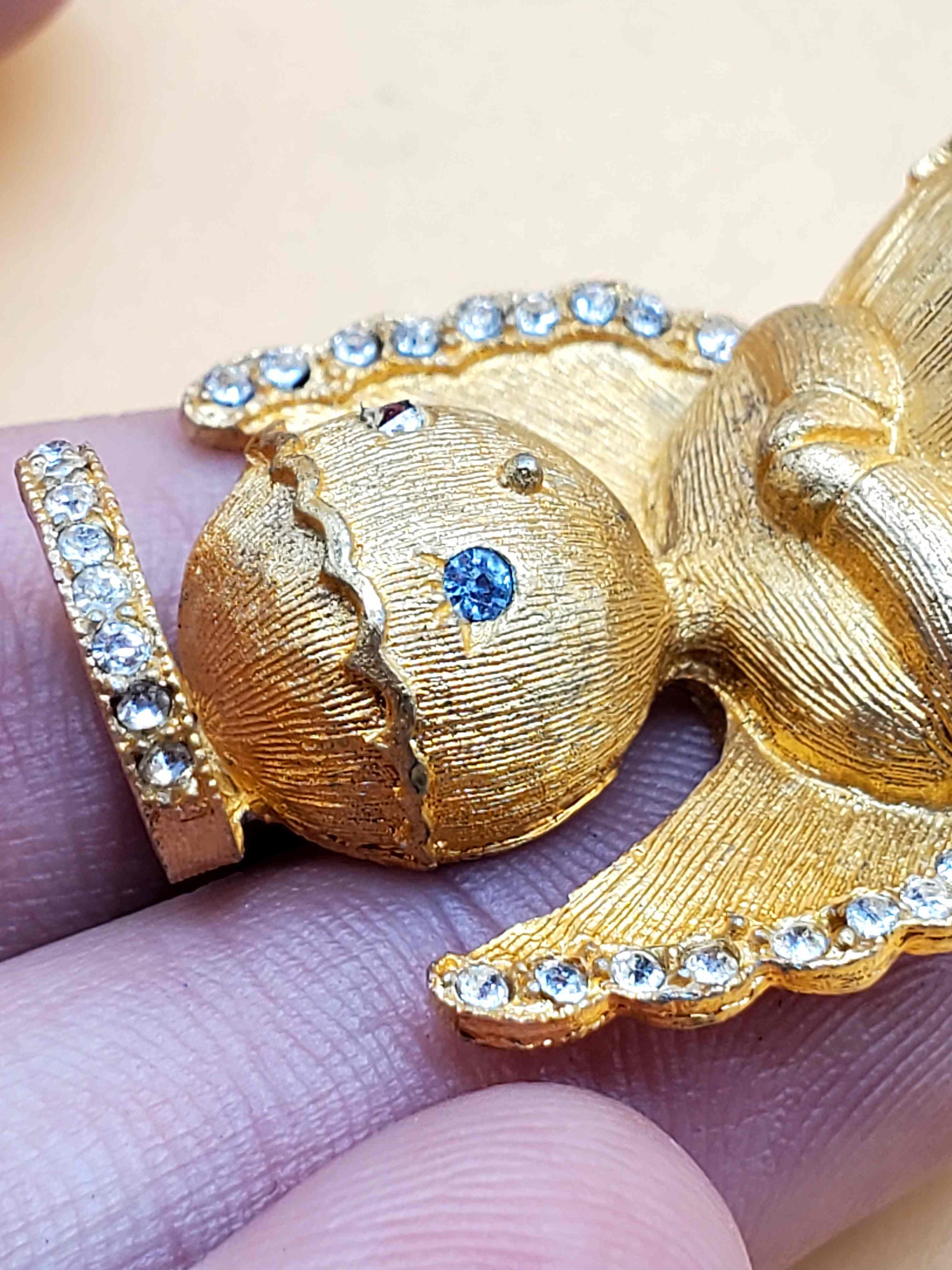 Vintage Ultra Gold Tone Rhinestone Angel Pin - Etsy