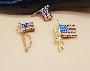 Vintage USA Red, white, and blue rhinestone flag pin, select styles