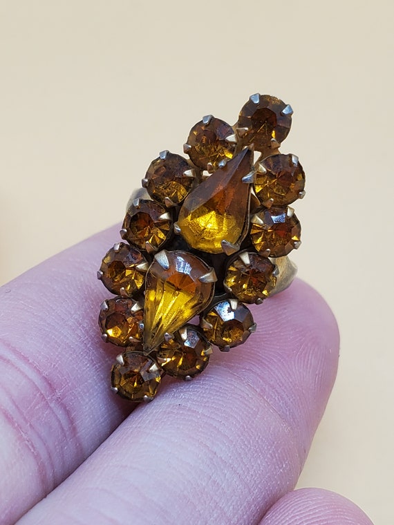 vintage orange yellow rhinestone adjustable cockt… - image 8