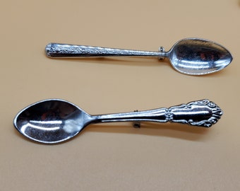 Vintage mini silver tone spoon brooch, select styles