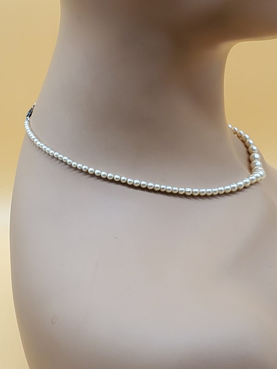 Vintage dainty faux pearl necklace with silver cl… - image 4