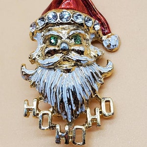 Vintage Avante signed gold tone enamel rhinestone santa Johnson pin brooch image 2