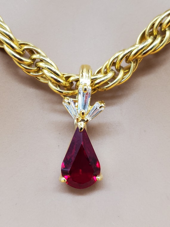 Vintage Roman faux Ruby diamond pendant necklace
