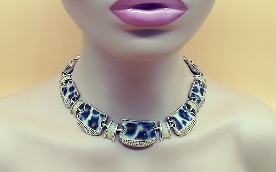 Cheetah leopard animal print panel link necklace - image 1