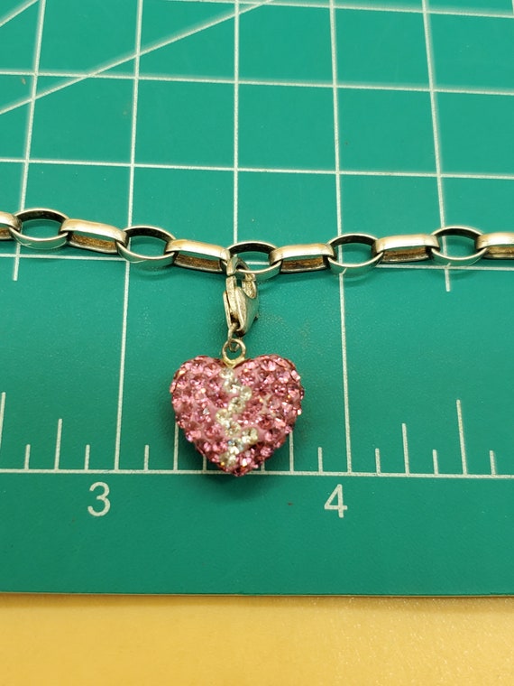 Vintage sterling charm bracelet with 925 pink cry… - image 7