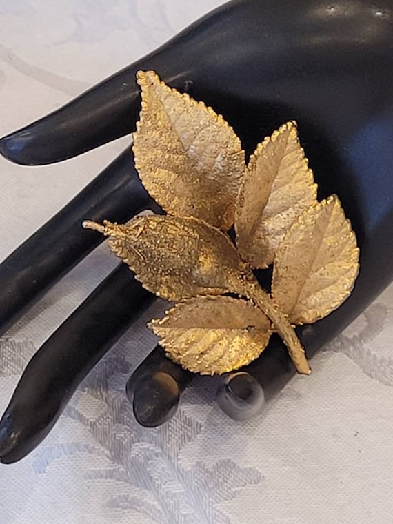 Vintage gold dipped natural rose bud with leaves … - image 1