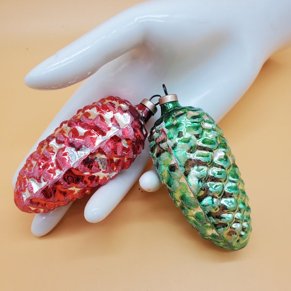 Victorian Austria red or green pinecone ornaments,  select styles