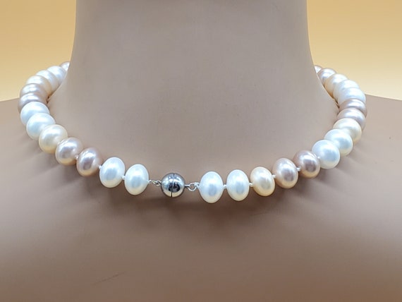 Vintage warm pastel faux button pearl necklace wi… - image 5