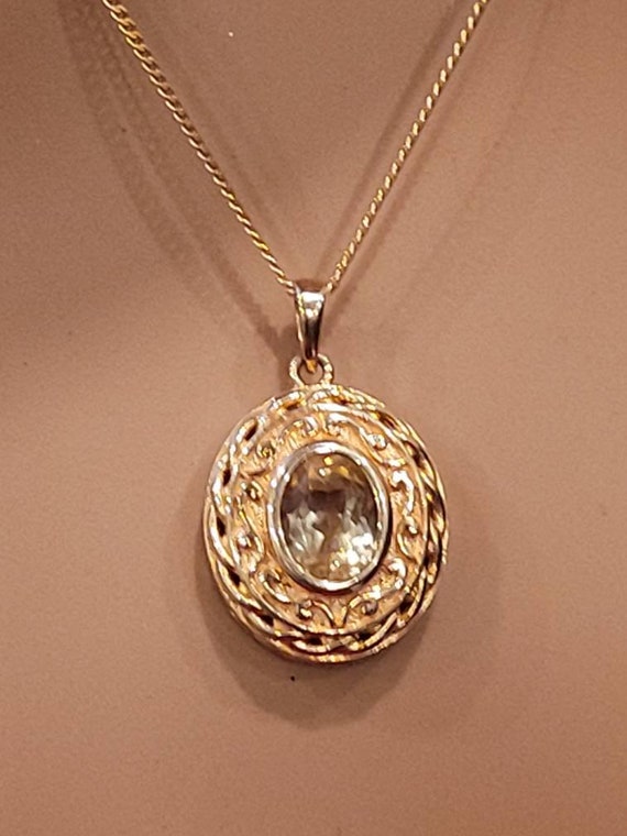 Vintage sterling Vermeil Peridot pendant necklace - image 1