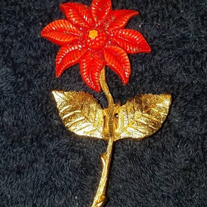 Vintage Mother Mary flower brooch, Blessed Mother behind flower close to heart brooch
