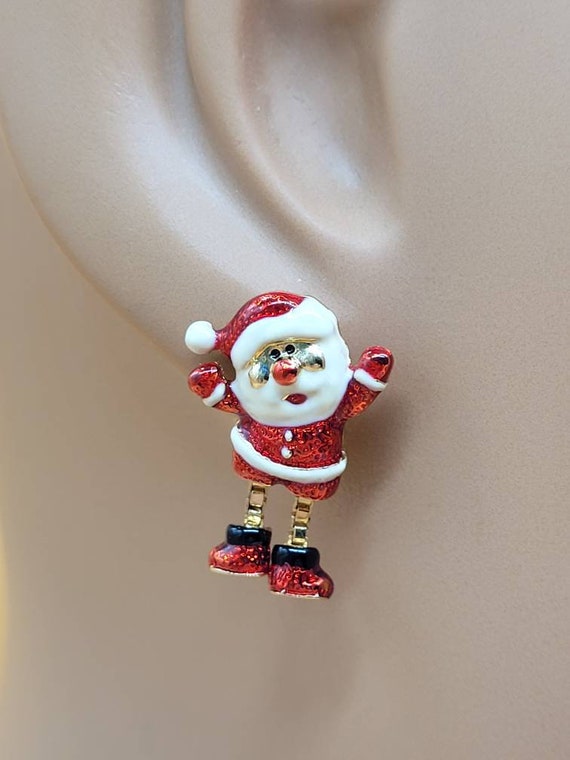 Vintage dangling small enamel Santa Claus earrings - image 1