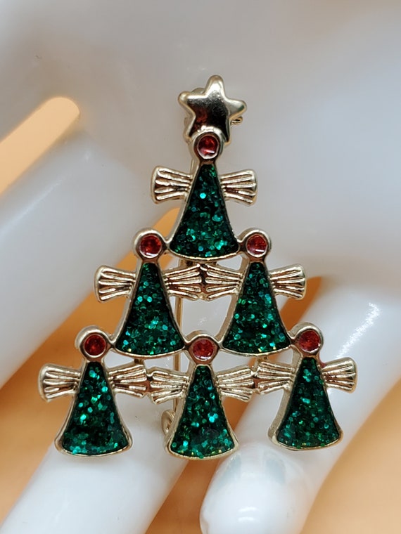 Vintage Angel pyramid Christmas tree brooch - image 5