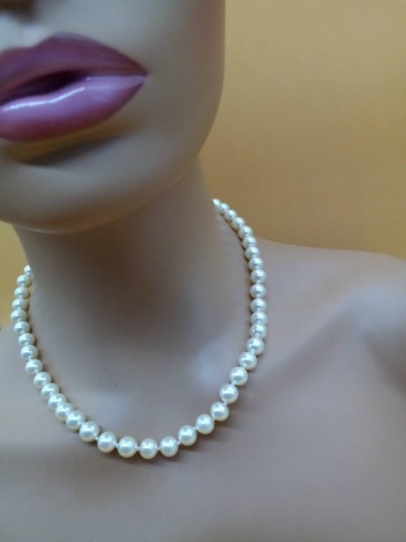 Vintage 8mm faux pearl necklace with silver verme… - image 9