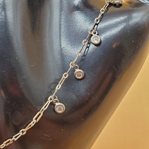 Vintage sterling chain clear dangling crystal anklet