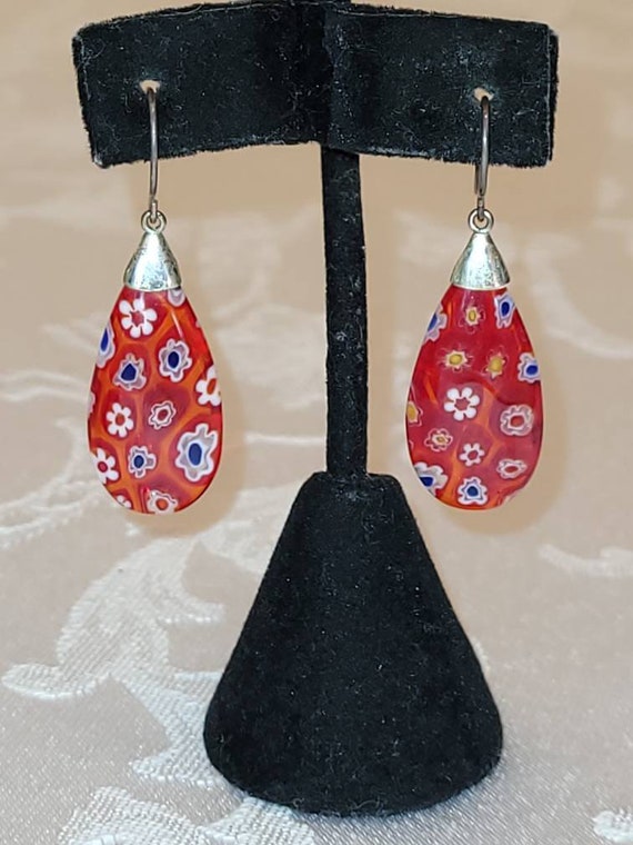 Vintage Murano style glass sterling silver earrings