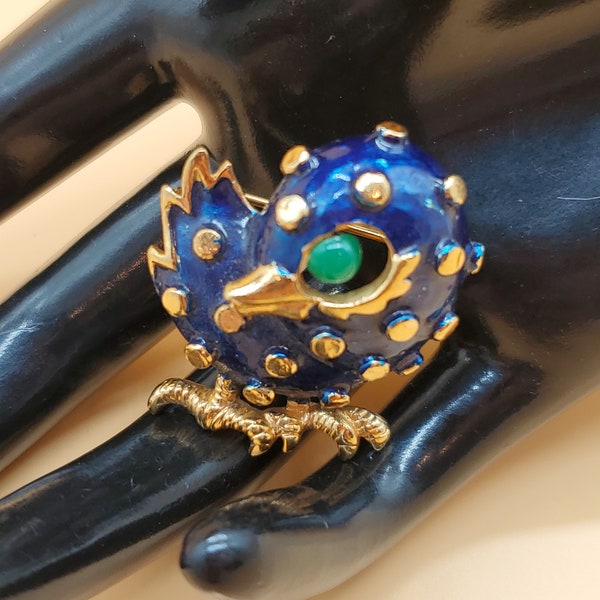 Vintage Sphinx blue enamel bird brooch