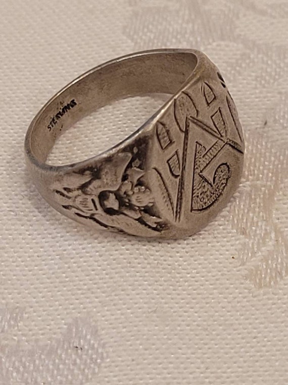 Vintage Sterling Silver Mens Military ring - image 6