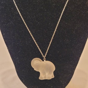Vintage Hallmark Cards silver tone chain with glass elephant pendant necklace