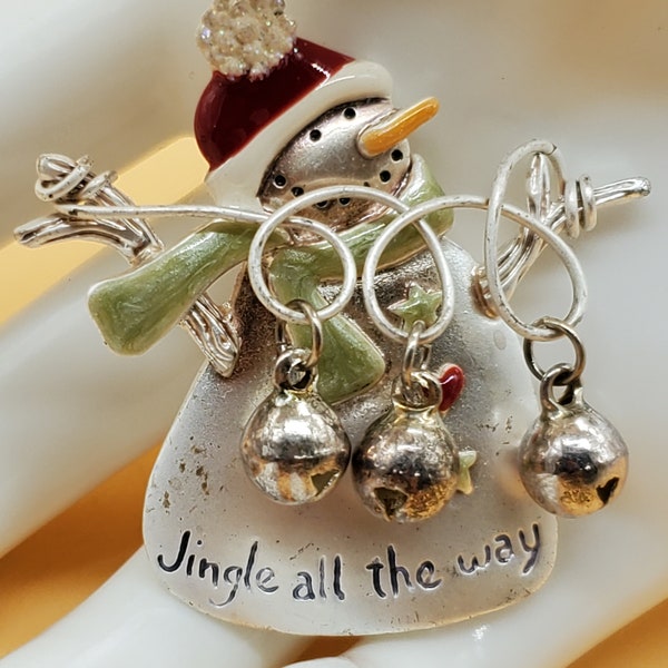 Vintage TC Jingle all the way snowman with bells brooch