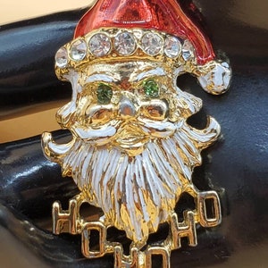 Vintage Avante signed gold tone enamel rhinestone santa Johnson pin brooch image 1