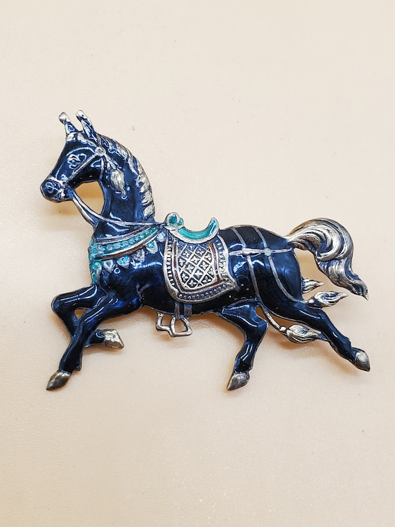Vintage Siam Sterling Silver Enamel Black Horse B… - image 5