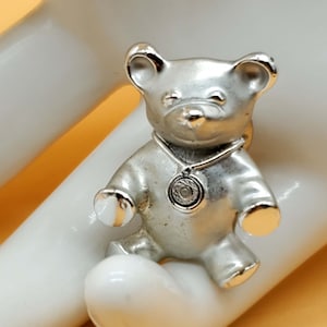 Silver tone teddy bear pin, Giusti silver bear pin