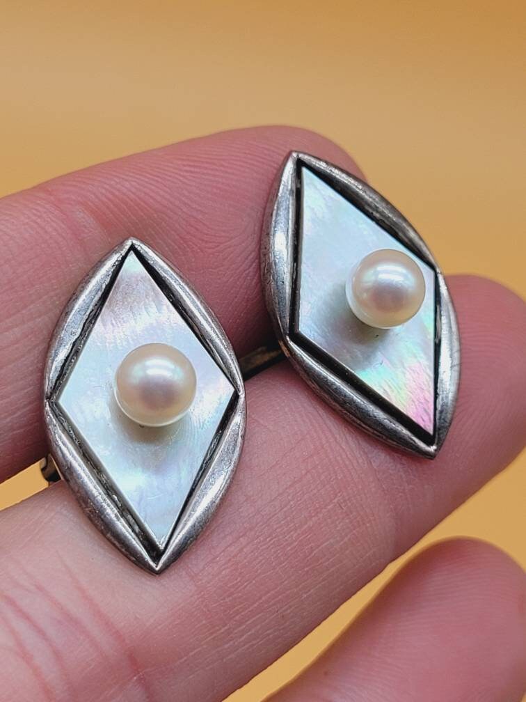 Boutons De Manchette Vintage En Argent Et Perles De Culture - Modèle 9816 - Occasion