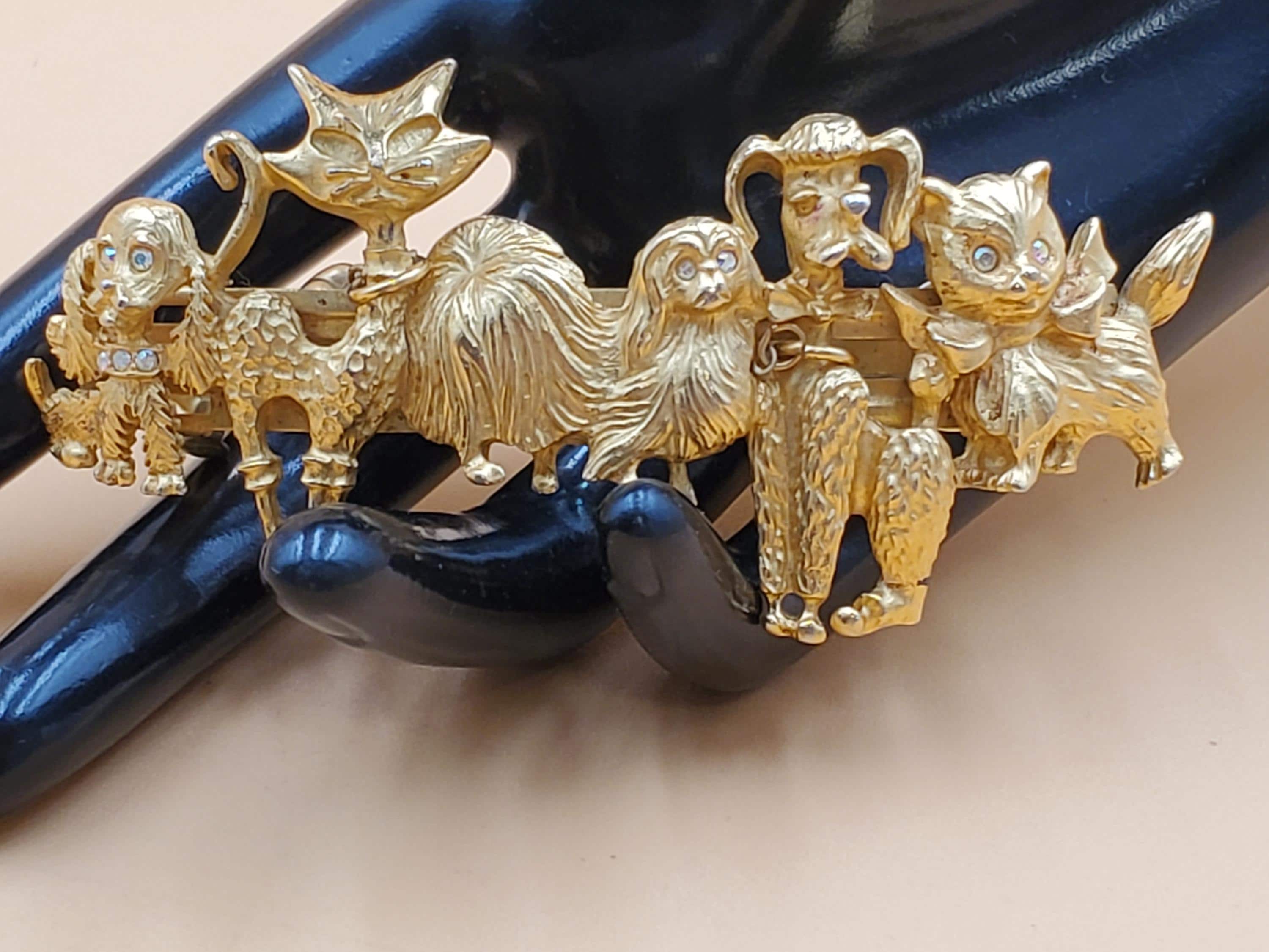 Vintage Kirks Folly Gold Tone Cats and Dogs Hair Barrette - Etsy display picture 3