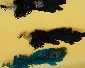 Peacock feather glitter clip on ornaments, select styles