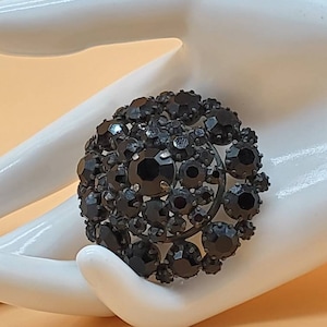 Vintage Black Austrian Crystal Mourning brooch, Made Austria Black Crystal Mourning Brooch