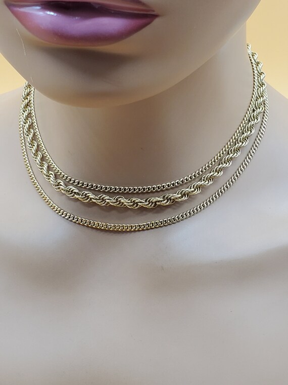 vintage Monet 3 strand gold tone choker necklace - image 3